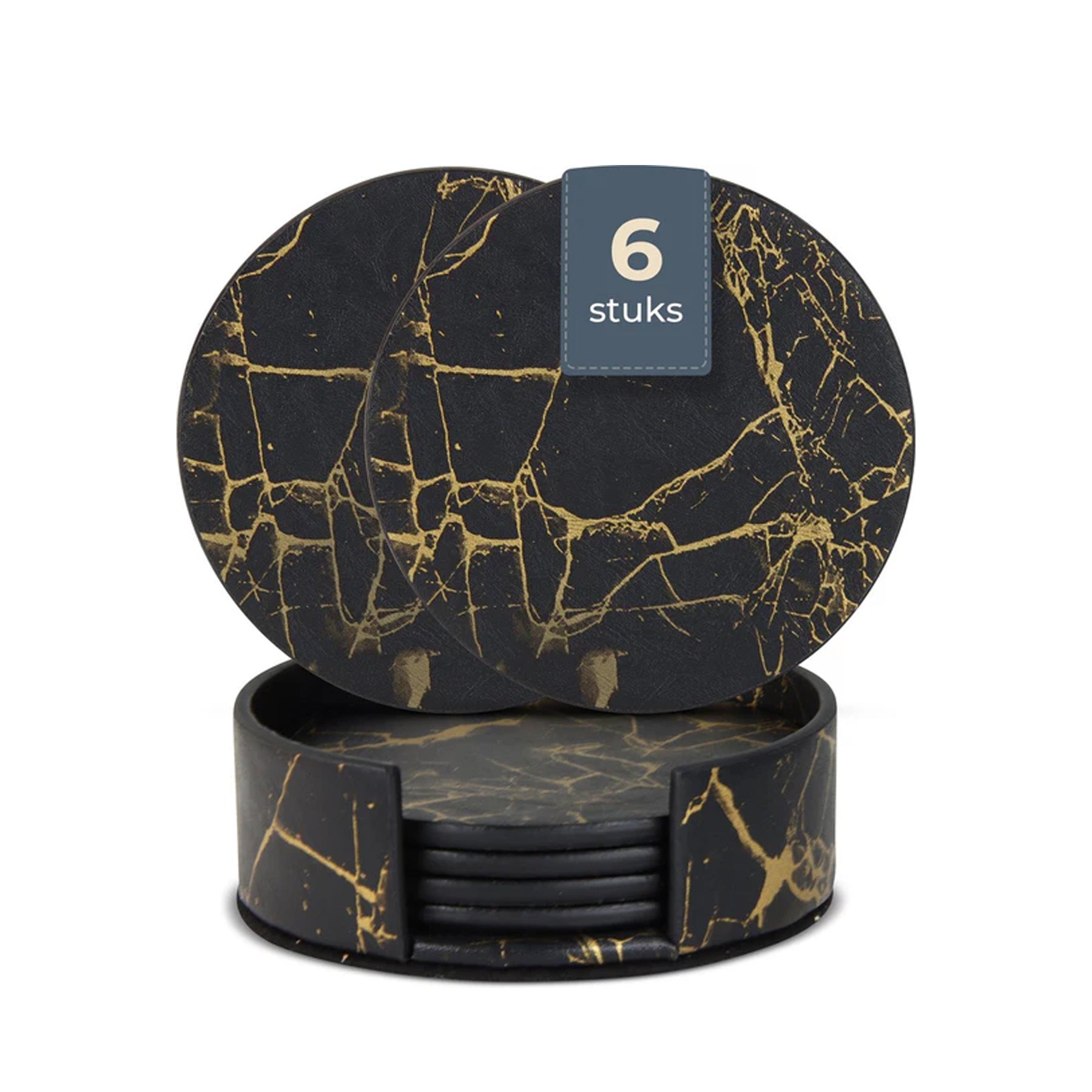 Castagnola design kunstleren onderzetters in het zwart met goud, 6 stuks