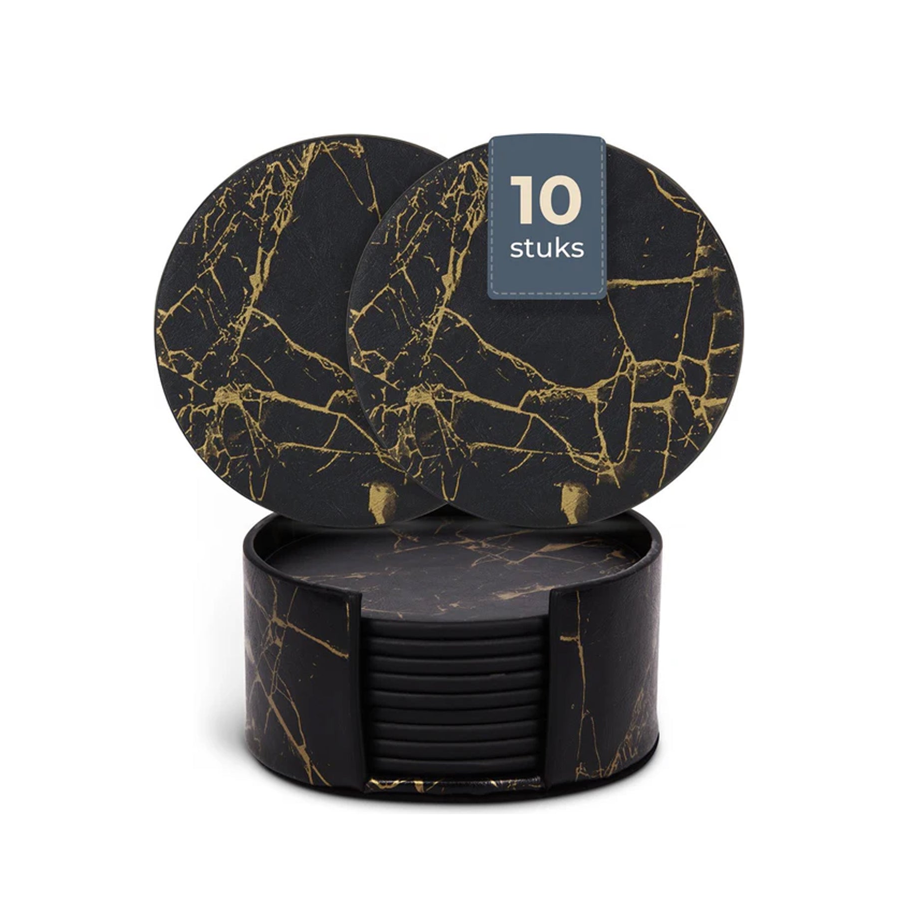 Castagnola design kunstleren onderzetters in het zwart met goud, 10 stuks