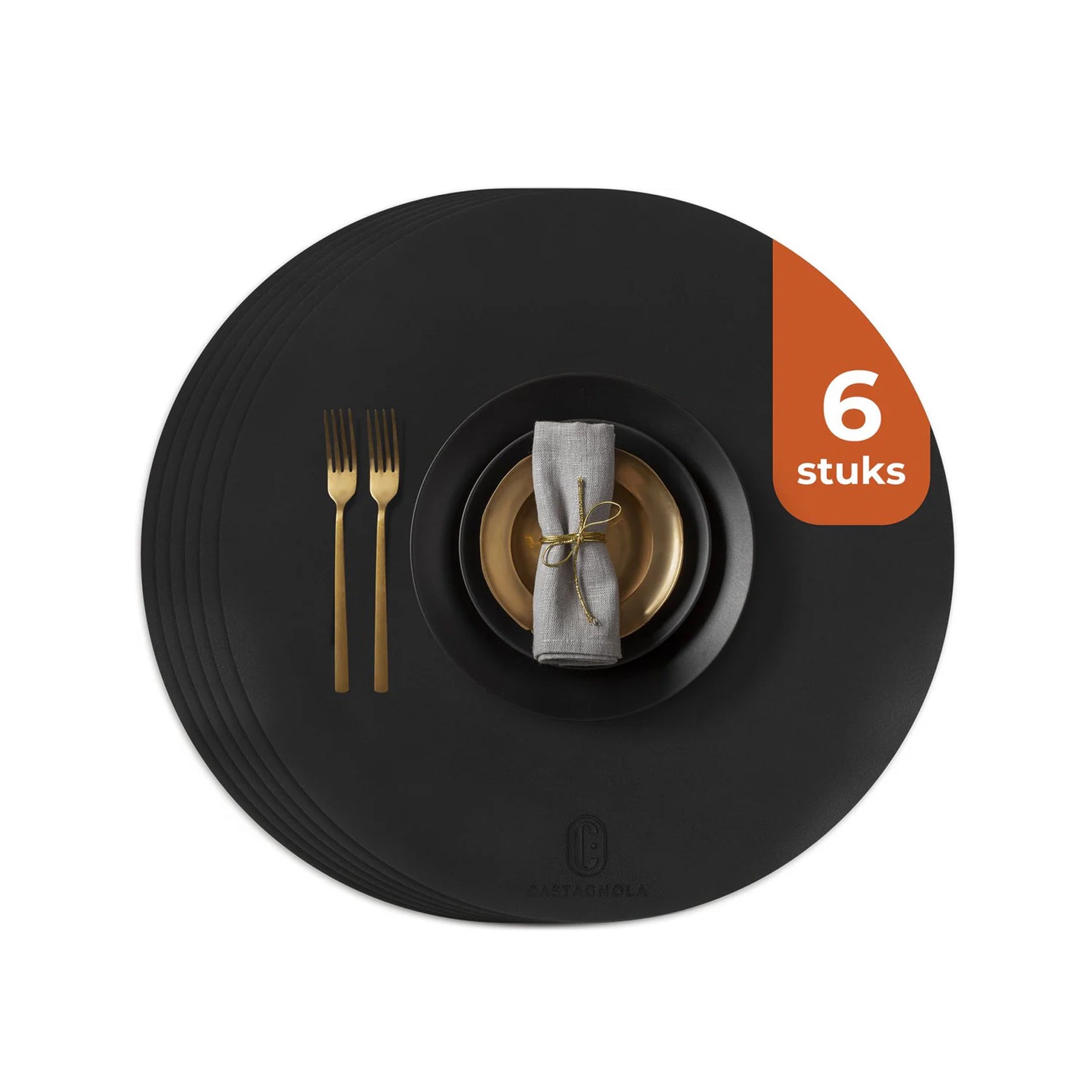 Castagnola kunstleren placemat rond in het zwart