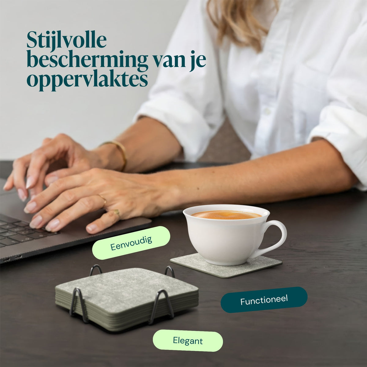 Gemêleerd lichtgroen – Castagnola onderzetters vierkant