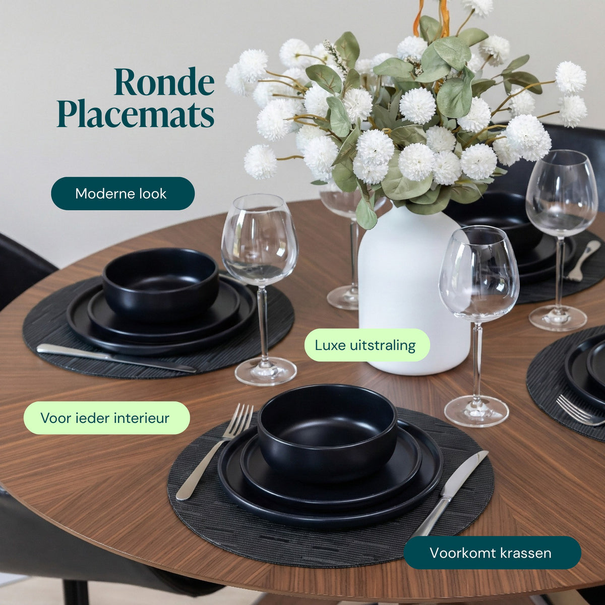 Zwart – Castagnola PVC placemats rond