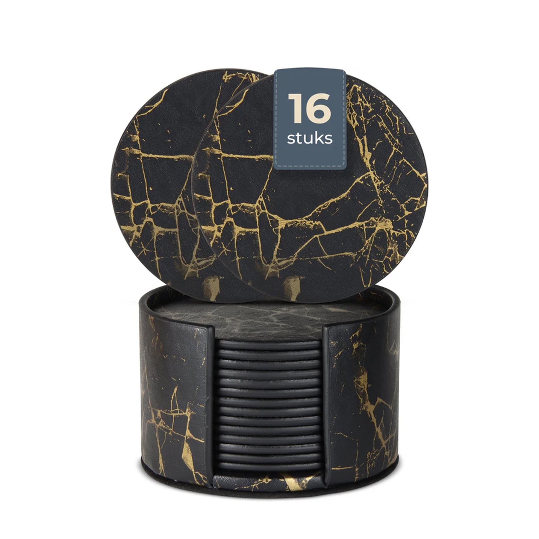 Castagnola design kunstleren onderzetters in het zwart met goud, 16 stuks