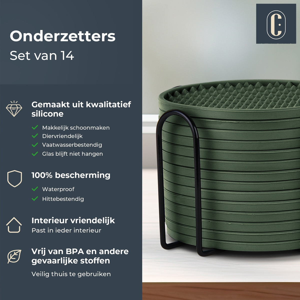 Donkergroen – Castagnola siliconen onderzetters