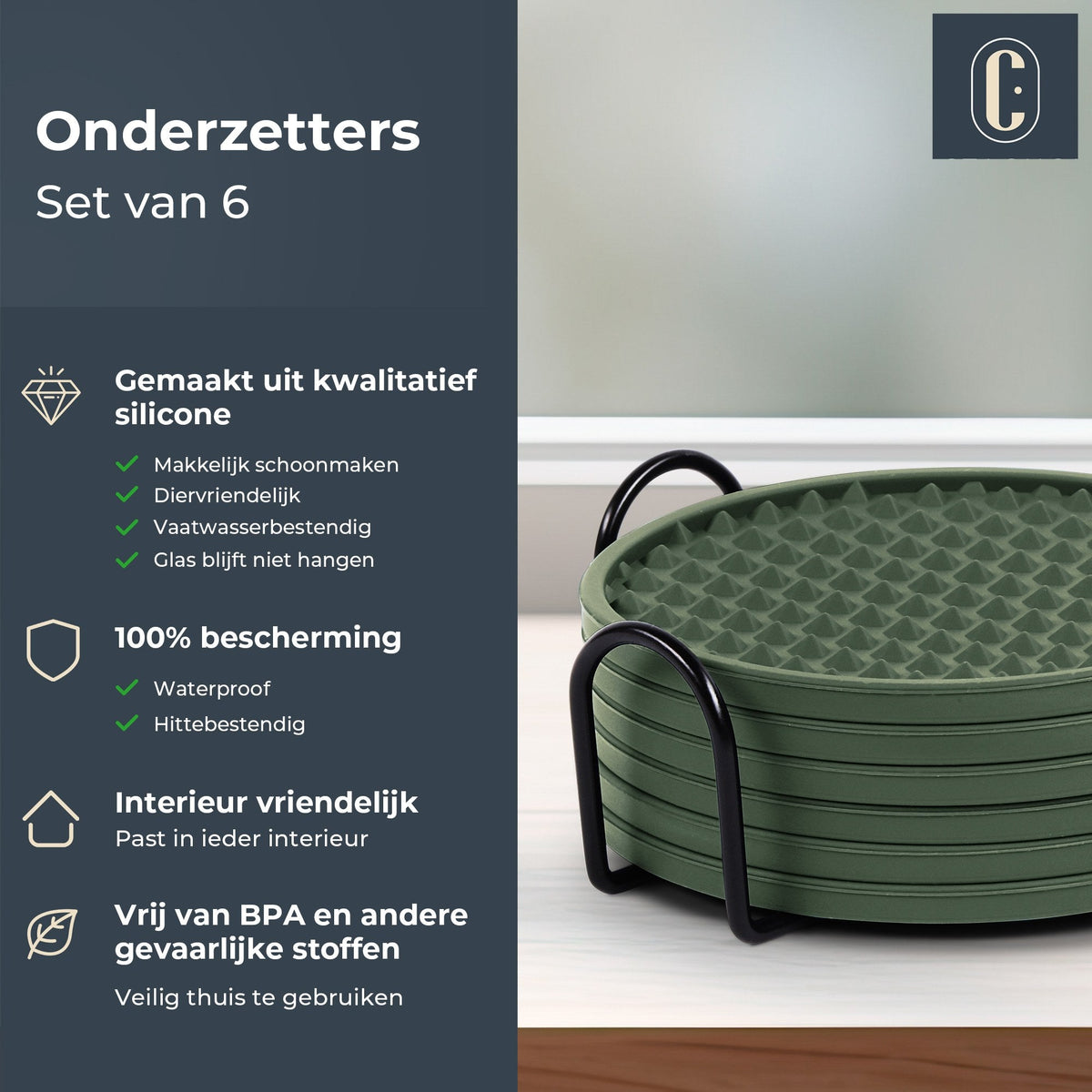 Donkergroen – Castagnola siliconen onderzetters